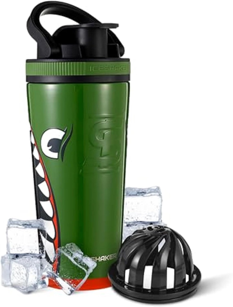 Ice Shaker Isoleret rustfrit stål Shaker Bottle 124; 26oz, Bomber DB124; Koldt for 30 + Timer DB124; Isoleret Cup med Twist- on Agitator DB124; Odor- fri Flaske til Protein Shakes, Vand, Smoothies, Cocktails
