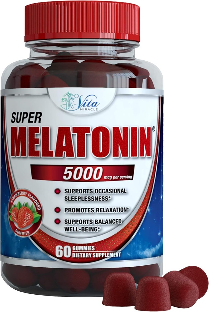 Vita Miracle Melatonin Gummies Kids Adults 5mg - Extra Strength Sleep Gummy Sleeping Pills Supplement for Children and Adult Calm Sleep Aid