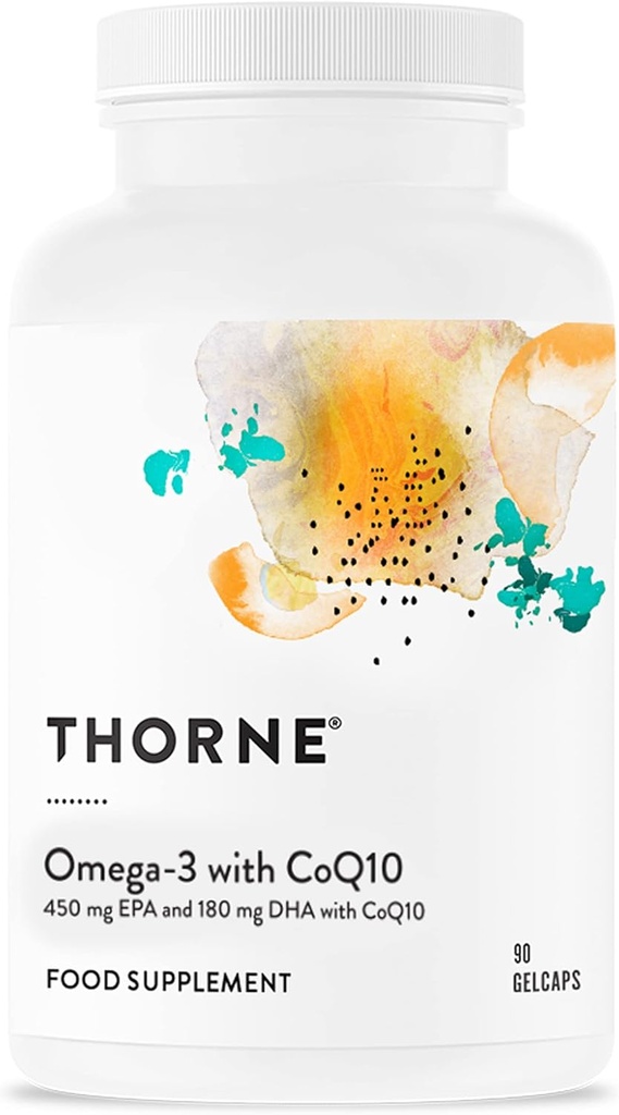 THORNE - Omega-3 med CoQ10 - Omega-3 fedtsyrer tillæg med CoQ10 - EPA og DHA - 90 Gelcaps
