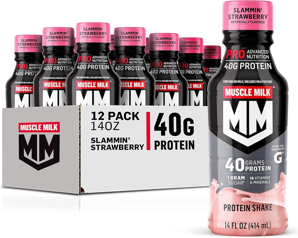 Muskelmælk Pro Series Protein Shake, Slammin 'Strawberry, 40g Protein, 14 Fl Oz, 12 Pack
