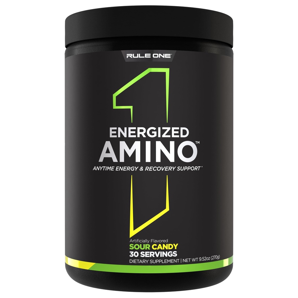 Regel 1 Energiseret Amino - Anytime Energi og Inddrivelse Støtte med BCAA, Glutamin, Citrullin, Beta Alanine, og koffein fra grøn kaffe & Tea Leaf Ekstrakter (30 Servere, Sour Candy)
