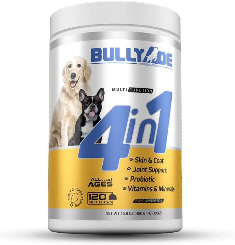 4 i 1 - Probiotisk, Fælles Support, Hud & Coat, Multi- Vitamin Soft Chews til hunde, 16.9 oz