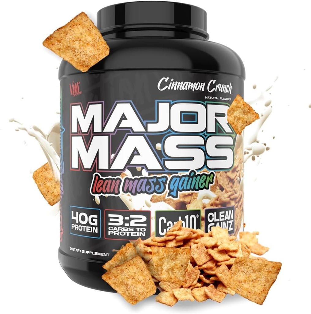 VMI Sports Mead124; Major Mass Lean Mass Gainer Mead124; Mass Gainer Protein Powder for Muscle Gain Mead124; Vægt Gainer Powder for Mænd Mead124; Vægt Gainer for Kvinder (Kanel Crunch, 4 Pounds)