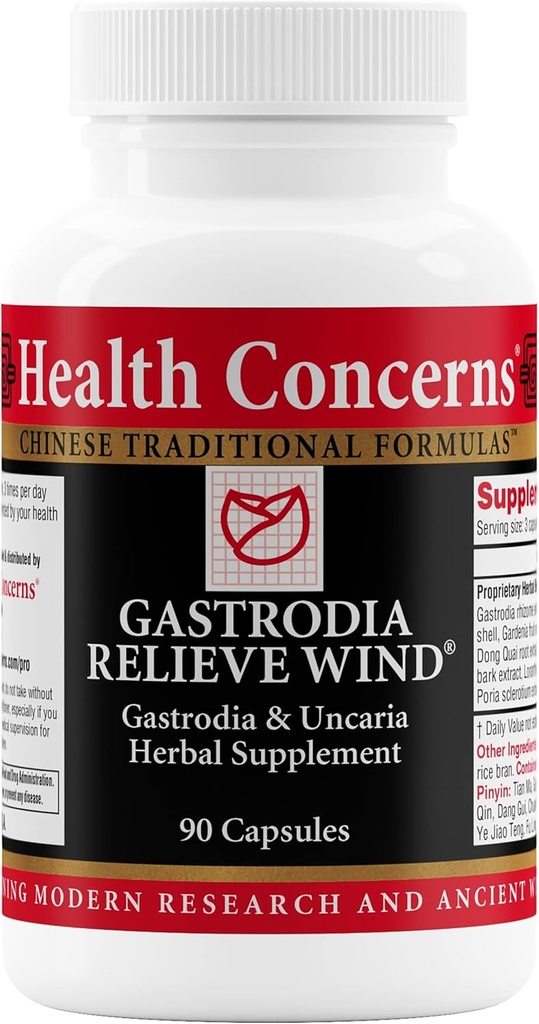 Sundhed Bekymringer Gastrodia Relieve Vind - Hovedpine, Svimmelhed & Leverstøtte - Kinesisk Herbal Formel med Gastrodia, Uncaria, Skullcap, & Dong Quai - Blood Circulation Supplement - 90 Kapsler