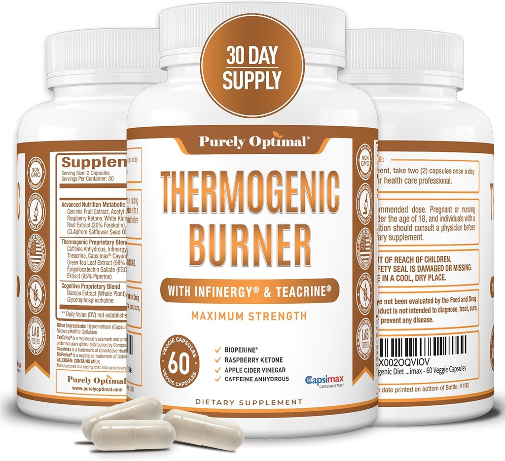 Rent Optimal Thermogen Fat Burner for Kvinder - Avanceret Metabolisme Support & Energy Booster - Naturlige ingredienser, Vegan- Friendly, Non- GMO - 60 kapsler