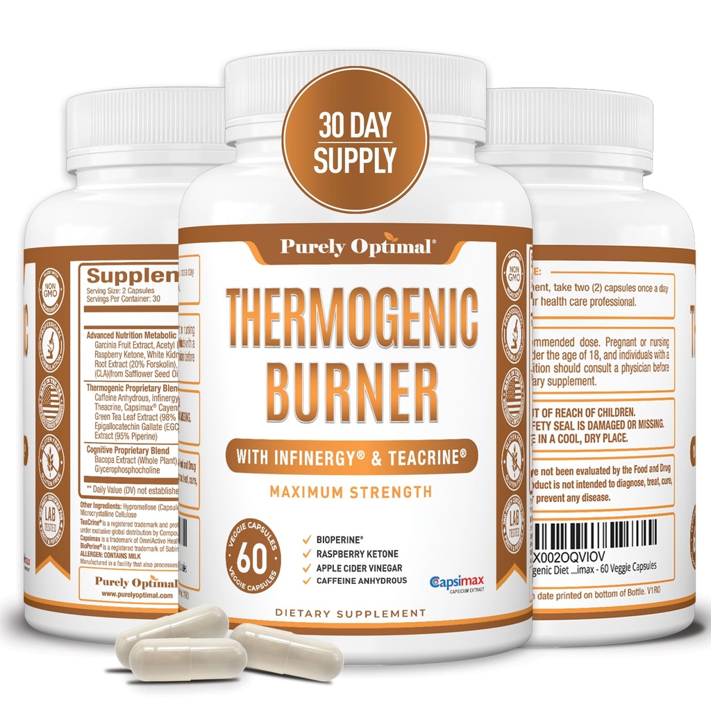 Rent Optimal Thermogen Fat Burner for Kvinder - Avanceret Metabolisme Support & Energy Booster - Naturlige ingredienser, Vegan- Friendly, Non- GMO - 60 kapsler