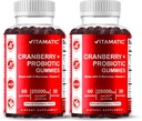 Vitamatic 2 Pack Vegansk Tranebær Gummier med D- Mannose, Probiotisk & Vitamin C for kvinder Urinvejssundhed - 25000mg Ækvivalent Per Servering (fra 50: 1 Extract 500 mg) - 60 Greve