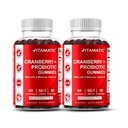 Vitamatic 2 Pack Vegansk Tranebær Gummier med D- Mannose, Probiotisk & Vitamin C for kvinder Urinvejssundhed - 25000mg Ækvivalent Per Servering (fra 50: 1 Extract 500 mg) - 60 Greve