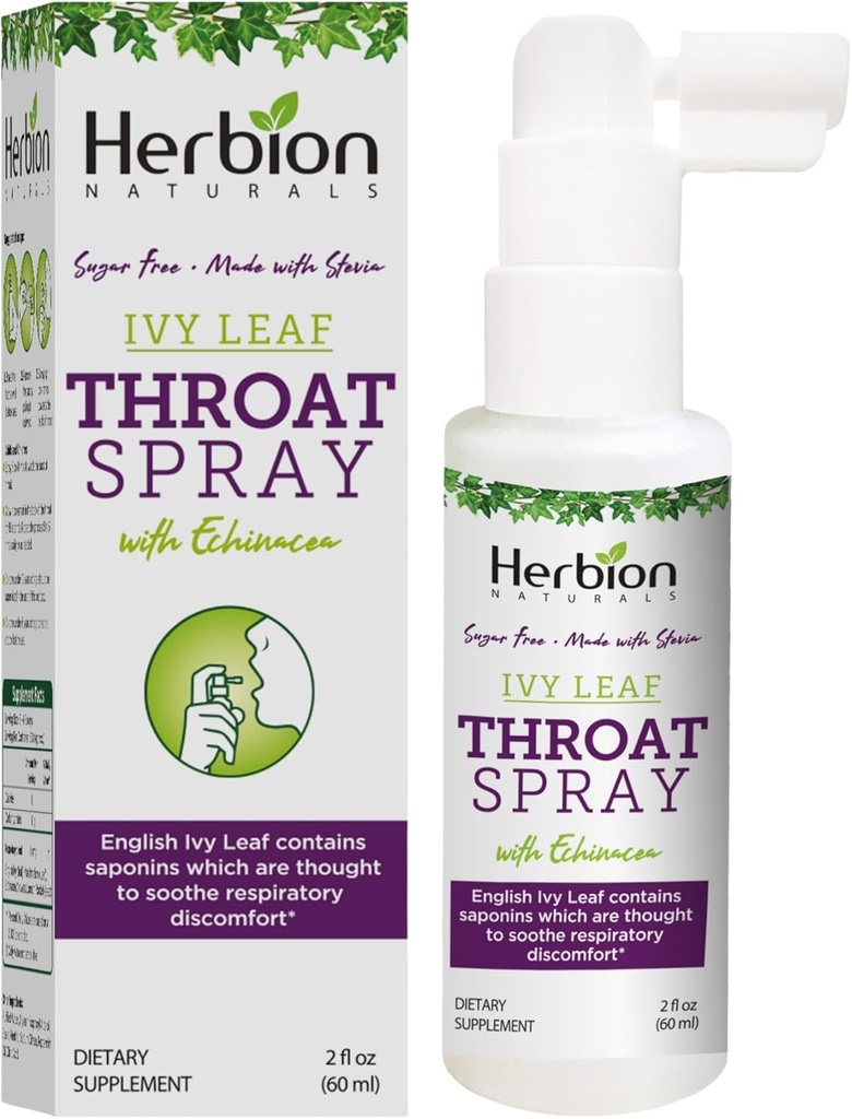 HERBION Naturals Throat Spray, lindrer åndedrætsbesvær med magt engelsk Ivy, Marshmallow, og Echinacea ekstrakter til voksne og børn, 2 Fl Oz, pakke med 1