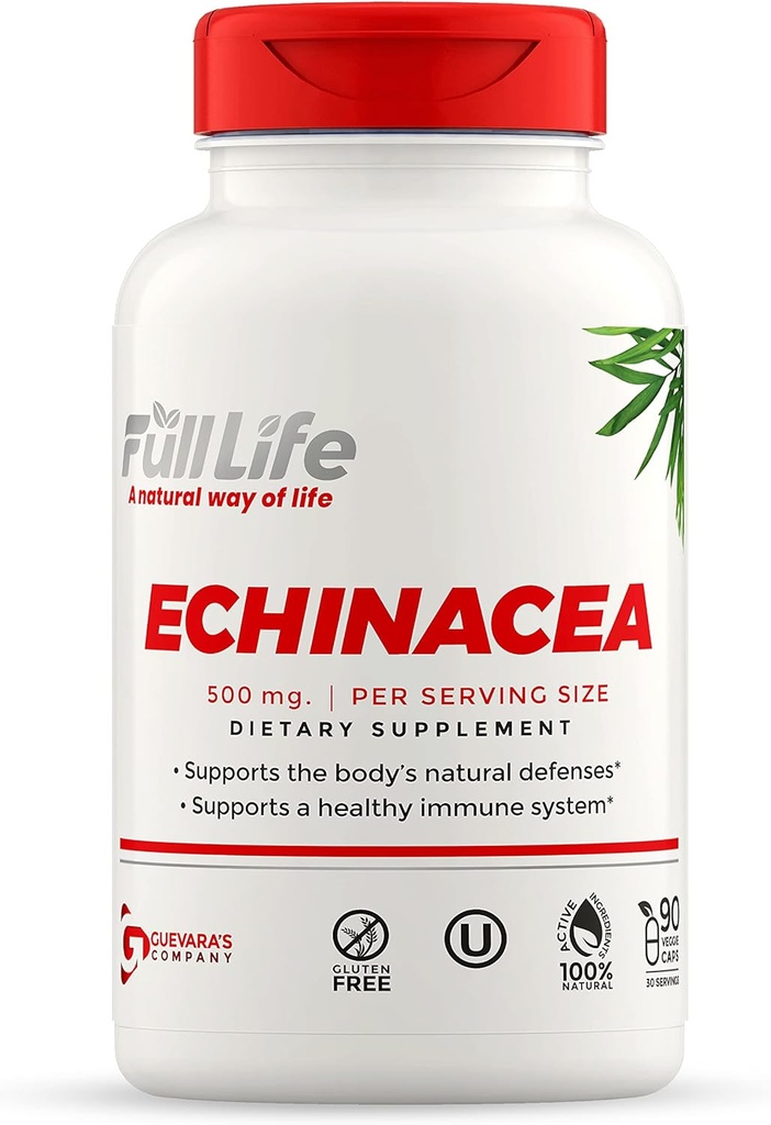 Full Life Echinacea Capsules - Urte Kosttilskud - immuntilskud - Echinacea purpurea piller til kvinder og mænd -Kosher, Gluten Free - 90 Veggie kapsler
