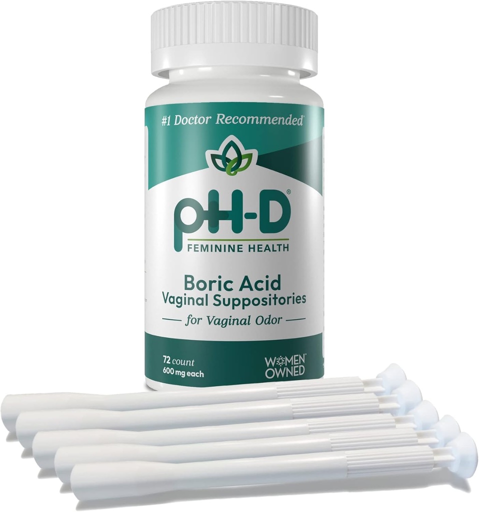 pH- D Feminin Health Support - Boric Acid Starter Bundle - pH- D Boric Acid Vaginal Suppbasses 72 Count og 5 Vaginal Suppository Applikatorer