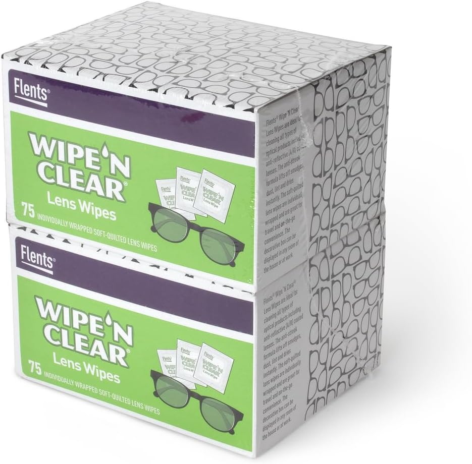 Flints Lens Wipes, Tør 'N Clear, 150 Greve, Præ- fugtig, Streak- Free, Safe for Glasses, Solbriller, Gentle Rengøring, Clear Vision, individuelt indpakket til rejse & Convenience, Lavet i USA