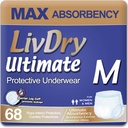 LivDry Ultimate Voksen Inkontinens Undertøj, Max Absorbent Voksen bleer med læk Beskyttelse, Medium, 68- Pack