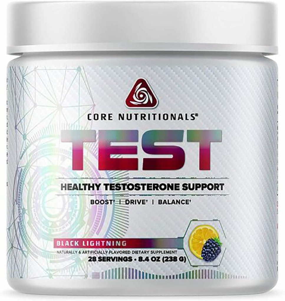 Core Nutritionals Test Vitality & Testosteron Support; 124; med KSM- 66 Ashwagandha, Calcium D- Aspartic Acid, & Pine Extract; 124; 28 Serveringer (Black Lightning)