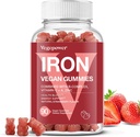 Iron Gummies Kosttilskud til kvinder og børn - Multivitamin med C-vitamin til energistøtte, Store smagfulde jerngummivitaminer med C-vitamin til Max Absorption - Vegan, Jordbær 90 Greve