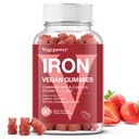 Iron Gummies Kosttilskud til kvinder og børn - Multivitamin med C-vitamin til energistøtte, Store smagfulde jerngummivitaminer med C-vitamin til Max Absorption - Vegan, Jordbær 90 Greve