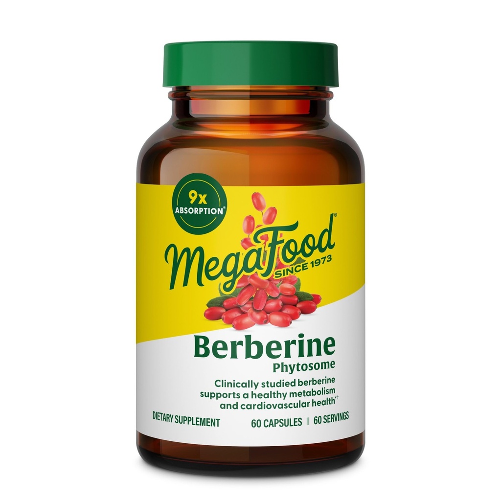 MegaFood Berberine Phytosome - Berberine Supplement 550 mg per servering, 1100 mg dagligt - 9X Absorption - Understøtter en sund metabolisme & Kolesterol Niveauer - Vegan - 60 kapsler, 30 dages forsyning