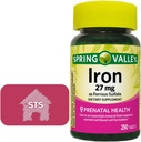 Spring Valley Jern som Ferrosulfate 27 mg, 250 Count + STS Home Sticker.