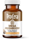 Procera Mega Mushroom - Forbedret hukommelse, Natural Energy & Mental Clarity - Clear Mind - Lift Brain Fog - Immunstøtte - Detox - Lions Mane Chaga Cordyceps Shiitake Tyrkiet Hale - 60 Greve