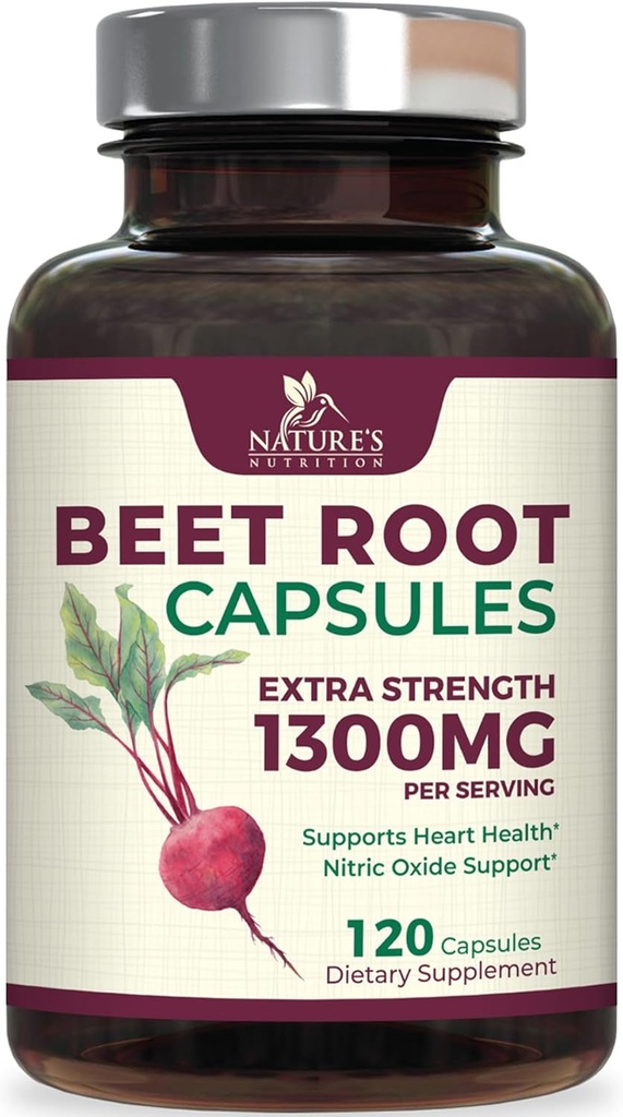 Beet Root Capsules 1300mg - Extra Strength Red Beetroot Powder Supplement - Understøtter nitrogenoxid produktion, Heart Health & Natural Energy - non-GMO, Vegan, Gluten Free - 120 Veggie Capsules