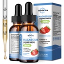 2 Pack Liquid Magnesium Glycinate Drops med Taurat & Citrate, Calm Magnesium med Omega3, L-Theanin, Kalium, Ashwagandha, Vitamin til søvn, Muskel, immunforsvar, Sukkerfri Jordbærsmag