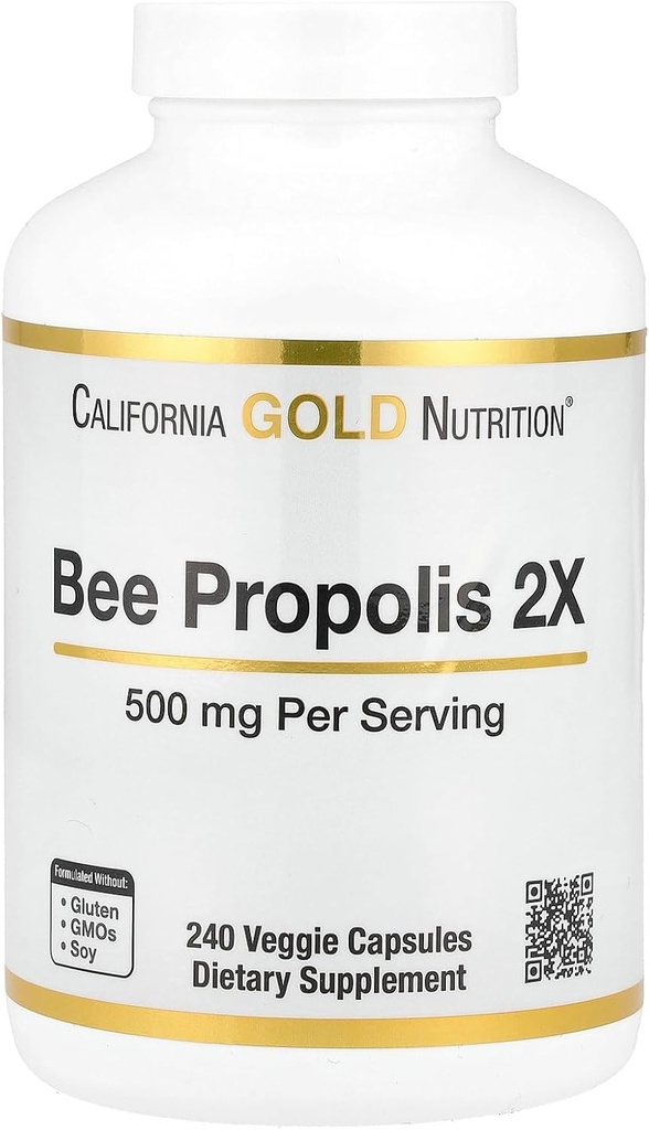 California Gold Nutrition Bee Propolis 2X Potency, Concentrated Extract 500 mg, Tilsvarende 1000 mg af Natural Propolis, Support immunforsvar & Vitality *, 240 Veggie Capsules