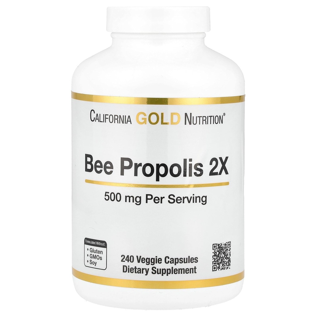 California Gold Nutrition Bee Propolis 2X Potency, Concentrated Extract 500 mg, Tilsvarende 1000 mg af Natural Propolis, Support immunforsvar & Vitality *, 240 Veggie Capsules