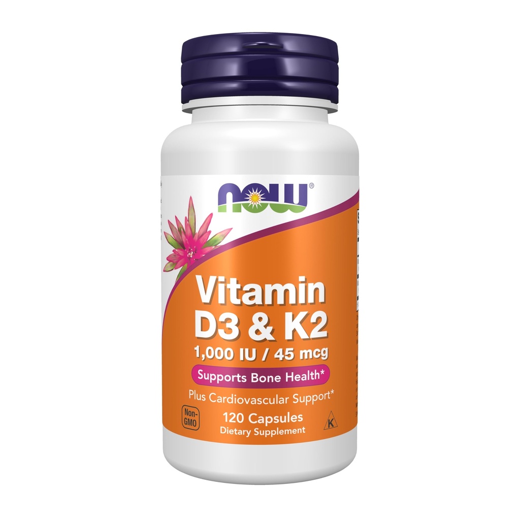 NU Kosttilskud, D3- vitamin & K-2, 1. 000 IE / 45 mcg, Plus Kardiovaskulær Support *, Understøtter Bone Health *, 120 æg kapsler