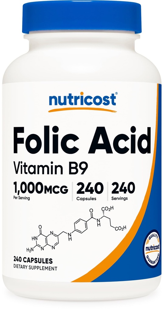 Nutricost folinsyre (vitamin B9) 1000 mcg, 240 kapsler