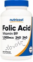 Nutricost folinsyre (vitamin B9) 1000 mcg, 240 kapsler