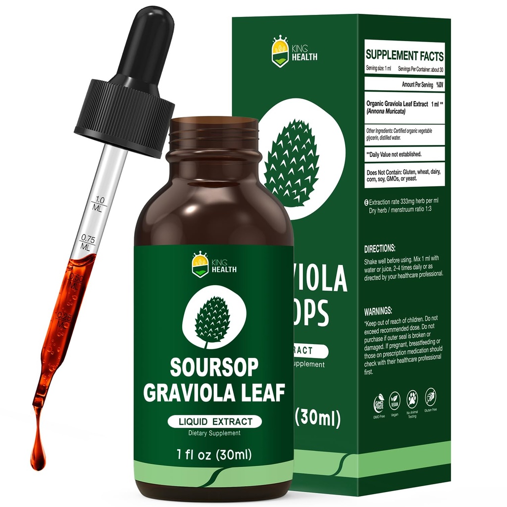 Organic Soursop Graviola Leaf Extract Liquid Drops Name 124; Soursop Bitters Liquid # 124; High Absorption, Enhanced Bioavailability # 124; Vegan, Non- GMO, Gluten Free Memory # 124; ImmunSupport # 124; 1 Fl Oz