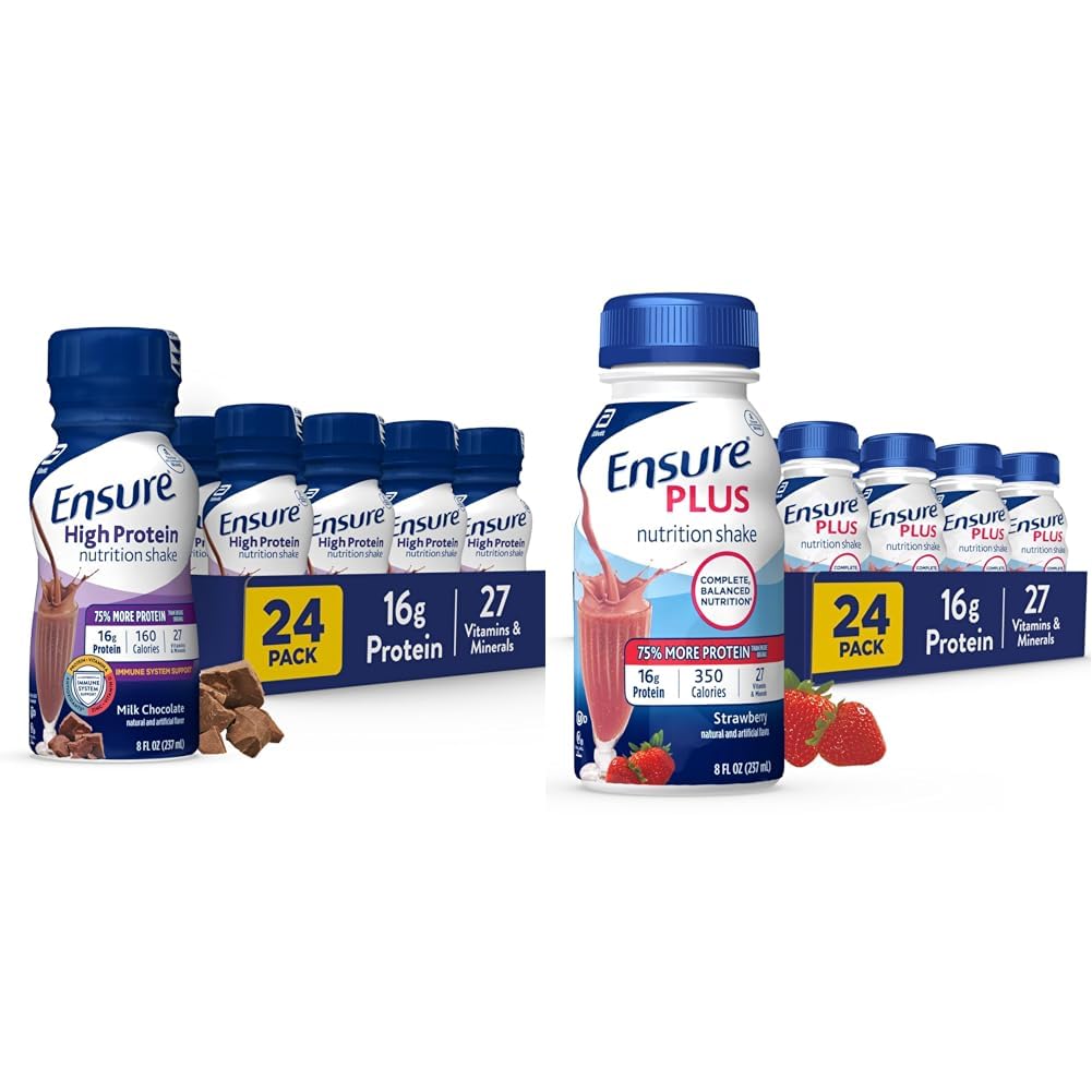Sikre høj protein mælk chokolade ernæring rystes med fibre, 24 Pack & Plus Strawberry Nutrition Shake, Meal udskiftning Shake, 24 Pack