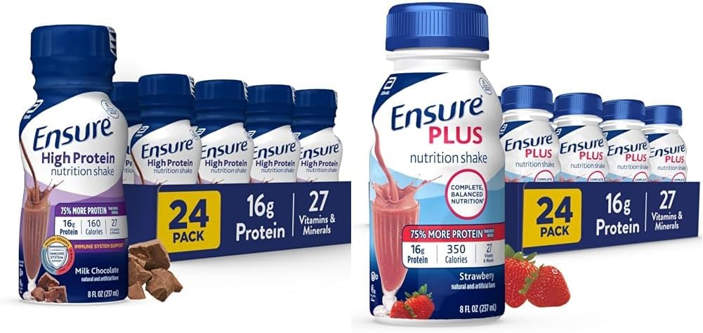 Sikre høj protein mælk chokolade ernæring rystes med fibre, 24 Pack & Plus Strawberry Nutrition Shake, Meal udskiftning Shake, 24 Pack
