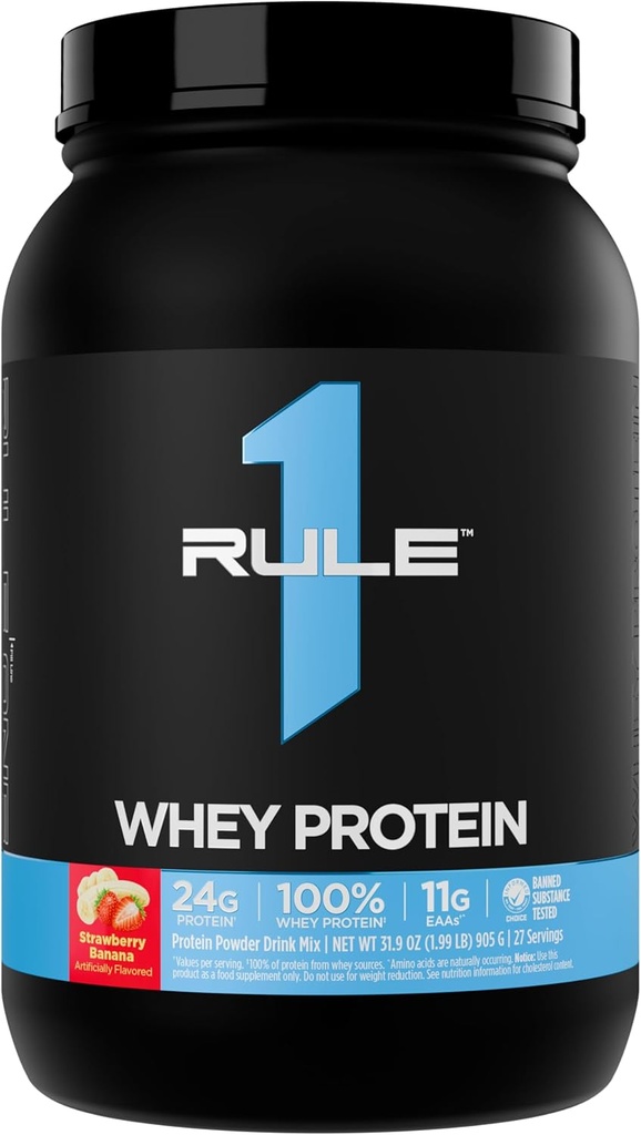 Regel 1 Whey Protein - 24g Fast- Actioning Protein fra All- Whey Kilder med naturligt okkurering EAA & BCAA for workout Recovery eller Anytime Use (2 Pounds *, Strawberry Banana)