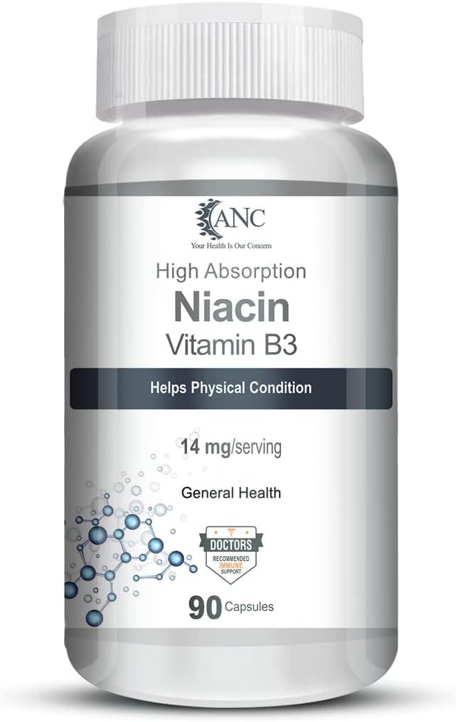 Generisk Niacin Vitamin B3 kapsler - med flush, ikke-GMO, Gluten Free -90 kapsler