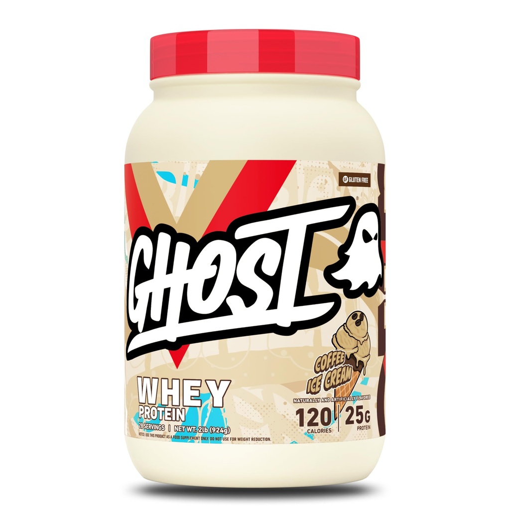 GHOST Whey Protein Powder, Coffee Ice Cream - 2LB, 25G Protein - Whey Protein Blend - Post Workout Fitness & Nutrition Shakes, Smoothies, Bagning & Madlavning - Soy & Gluten- Free