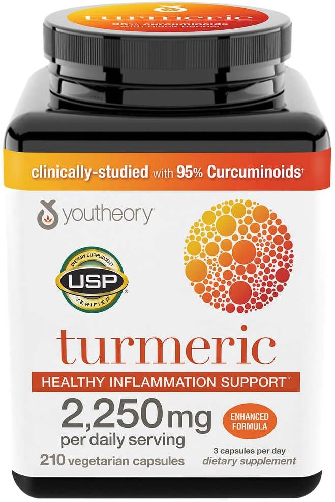 Youthory Turmeric Healthy Inflammation Support, Enhanced Formula (2250mg per Daily Serving) 210 Count (Pack of 1)