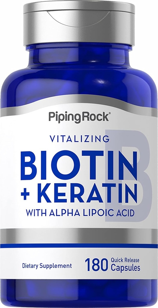 Piping Rock Biotin 5000mcg Mex124; 180 Kapsler Mex124; Plus Keratin og Alpha Lipoic Acid Mex124; Non- GMO, Gluten Free Supplement