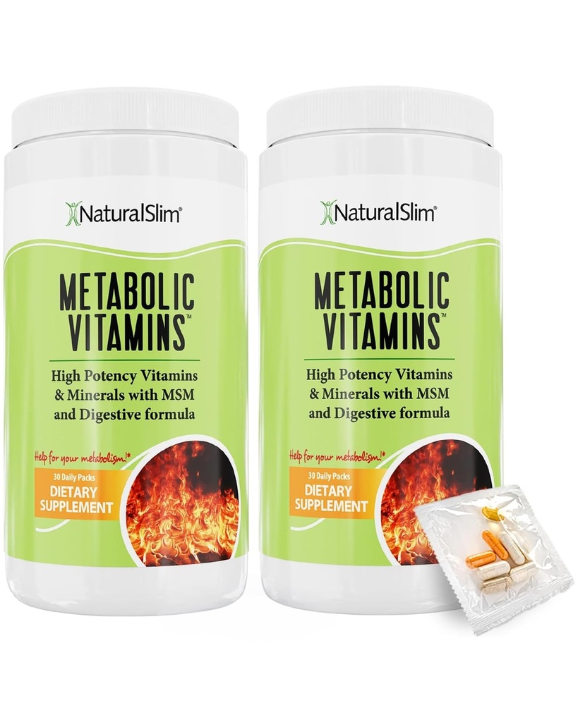 NaturalSlim metaboliske vitaminer - Kombination af højpotens multivitaminer, mineraler, B-kompleks, messe, & fordøjelsesformel Kosttilskud til mænd og kvinder - Energi & Metabolisme Support - 2 pakke