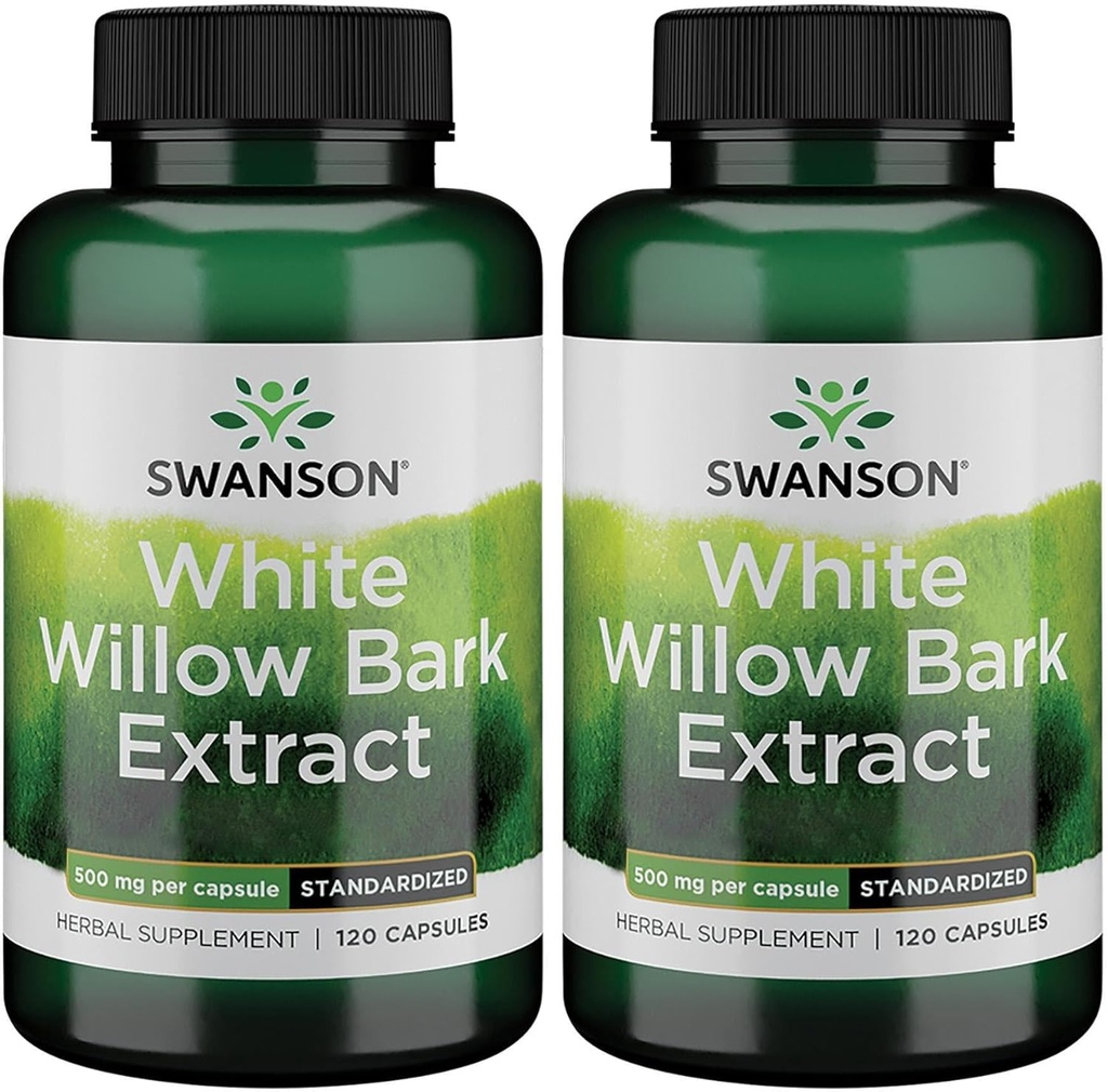 Swanson White Willow Bark Extract - fremmer fælles støtte og muskel relief - Standardiseret til 15% Salicin - Naturligt supplement med ingen stomach irritation - (120 kapsler, 500mg hver) (2 Pack)