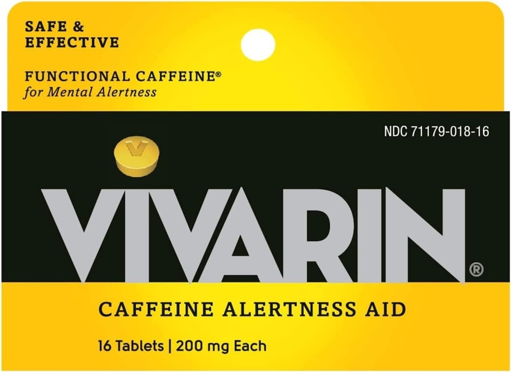 Vivarin, koffein piller, 200mg koffein i hver tablet, sikkert og effektivt hjælper dig med at holde dig vågen, Alerness Aid, Energy Supplement, 16 tabletter - 5 pakke