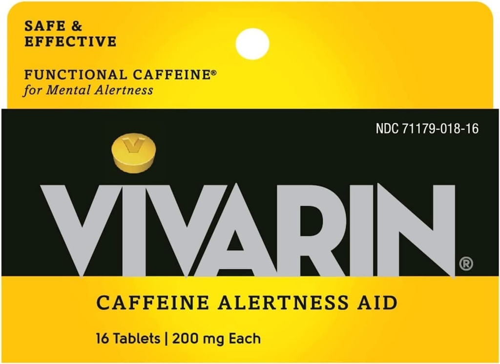 Vivarin, koffein piller, 200mg koffein i hver tablet, sikkert og effektivt hjælper dig med at holde dig vågen, Alerness Aid, Energy Supplement, 16 tabletter - 5 pakke