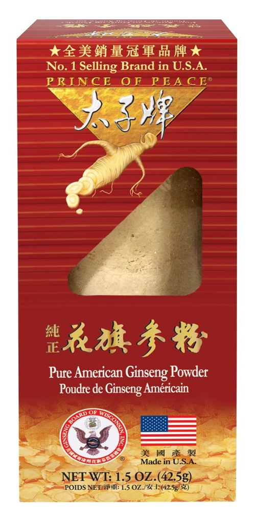 Prince of Peace 100% Wisconsin American Ginseng Powder (Panax Quinquefolium), Gave Box 1,5 oz