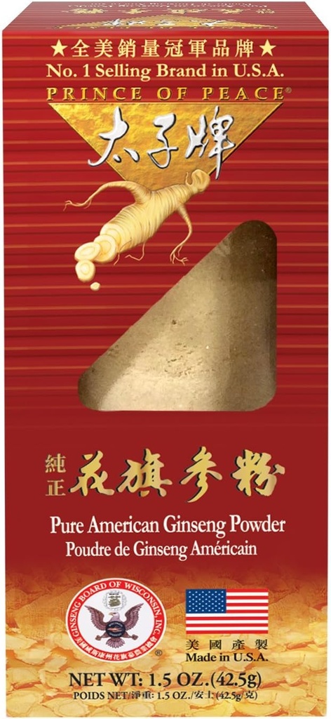 Prince of Peace 100% Wisconsin American Ginseng Powder (Panax Quinquefolium), Gave Box 1,5 oz