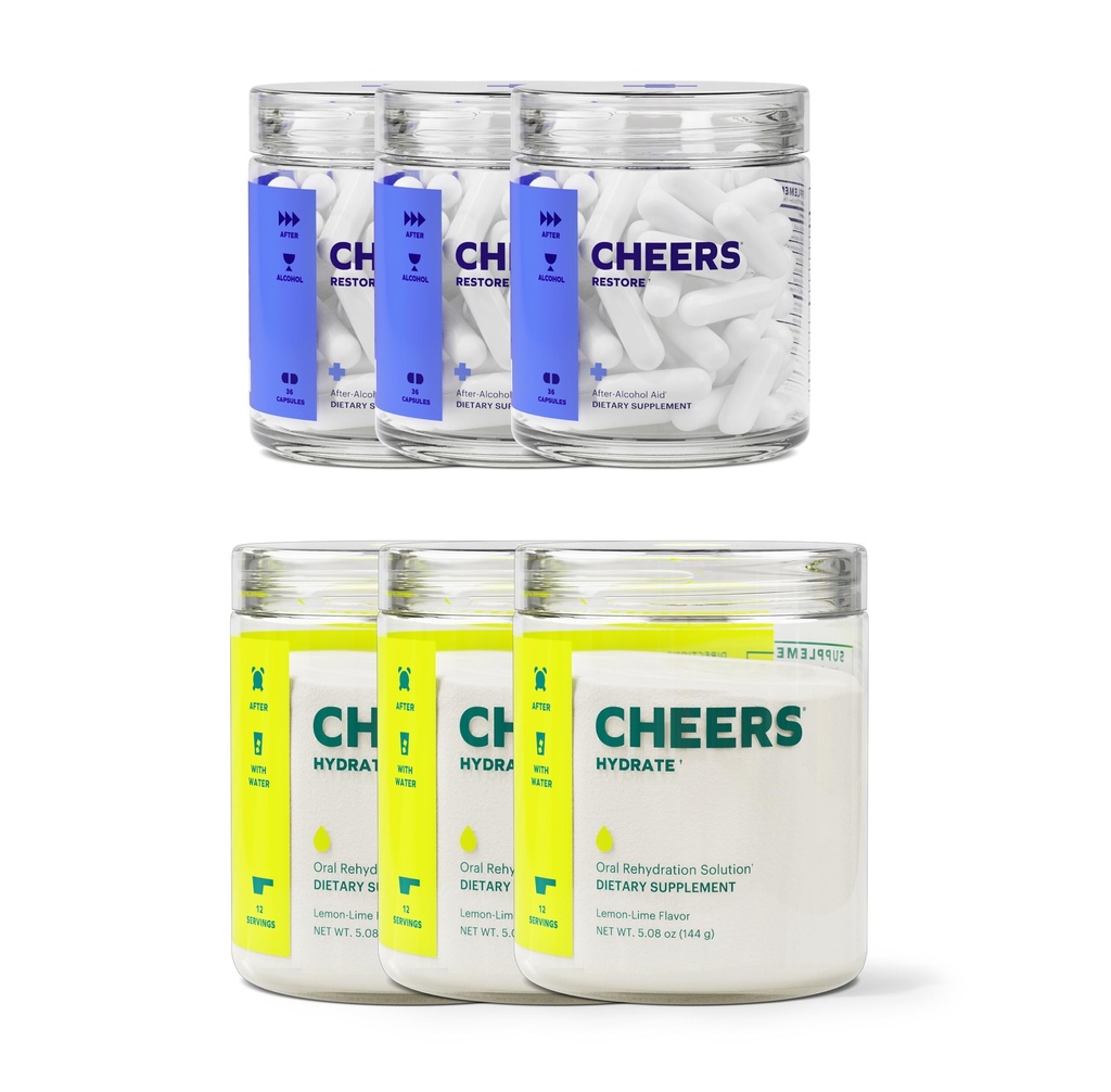 Skål Classic Combo Buddy 124; Genopret + Hydrate Buddy 124; Rehydrering og føle sig bedre efter at have drukket Buddy 124; DHM, L- Cysteine, B- Vitamin, Elektrolytter Buddy 124; 12 Doser Hver Buddy; Lever Support Buddy 124; Elektrolyte Kosttilskud