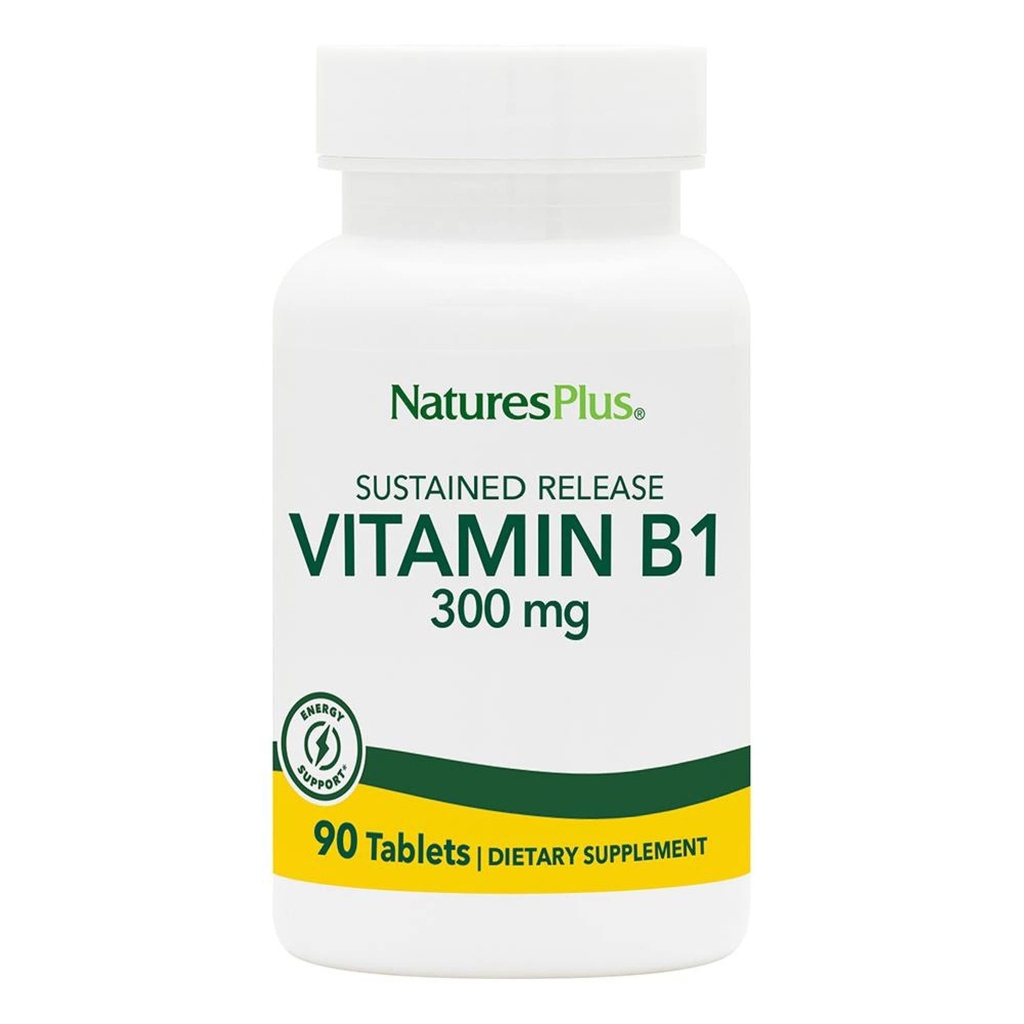 Natures Plus vitamin B1 (Thiamin HCI), Vedvarende frigivelse - 300 mg, 90 Vegetariske tabletter - Gluten- Free - 90 Servere
