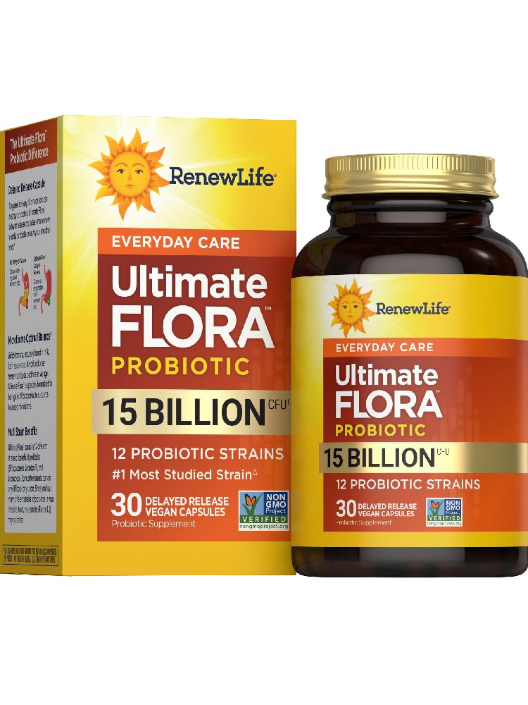 Renew Life Everyday Probiotic Capsules, Daily Supplement Understøtter urinære, fordøjelses- og immunsundhed, L. Rhamnosus GG, Dairy, Soy og gluten- fri, 15 milliarder CFU, 30 Greve