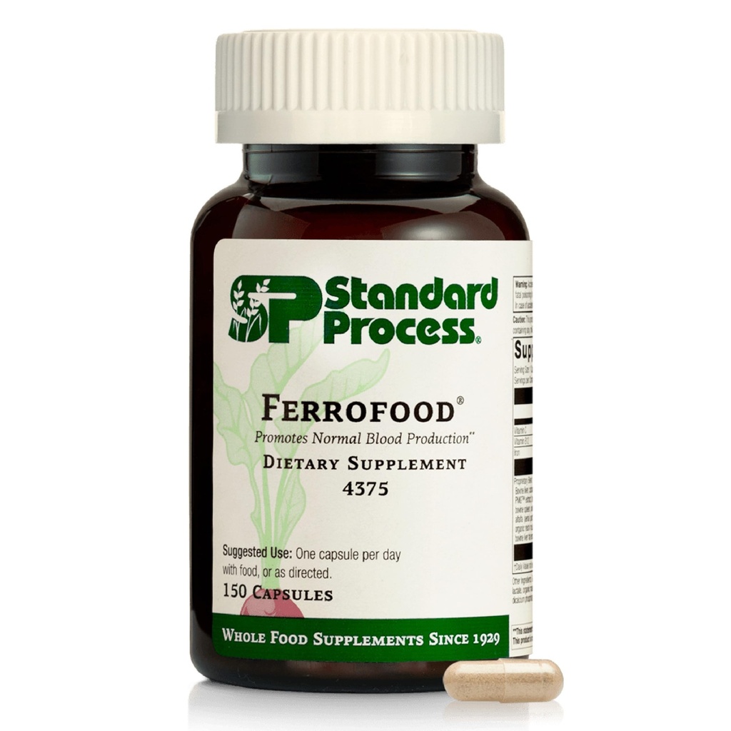 Standard Process Ferrofood - Blood Health Supplement - Enzyme Support med Vitaminer B12, C, & Iron - Non- Dairy & Non- Soy - 150 kapsler (40 Servere)