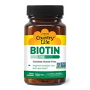 Country Life Biotin 1mg understøtter sundt hår, hud og negle, 100 tabletter, Certificeret gluten fri, Certificeret Vegan, Certificeret Halal, Non- GMO Verified
