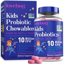 LOVEBUG Probiotika til børn - Probiotiske Chewables med Prebiotic Fiber for alder 4 +, Daglige børns Gut Sundhed & fordøjelsesstøtte supplement, Sugar- Free Berry Flavor, 60 Greve